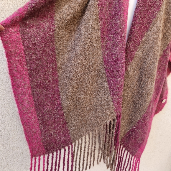 SUNDAYS Poncho Sweater One Size Pink Brown Draped Alpaca Luxury Made Peru - Picture 7 of 11